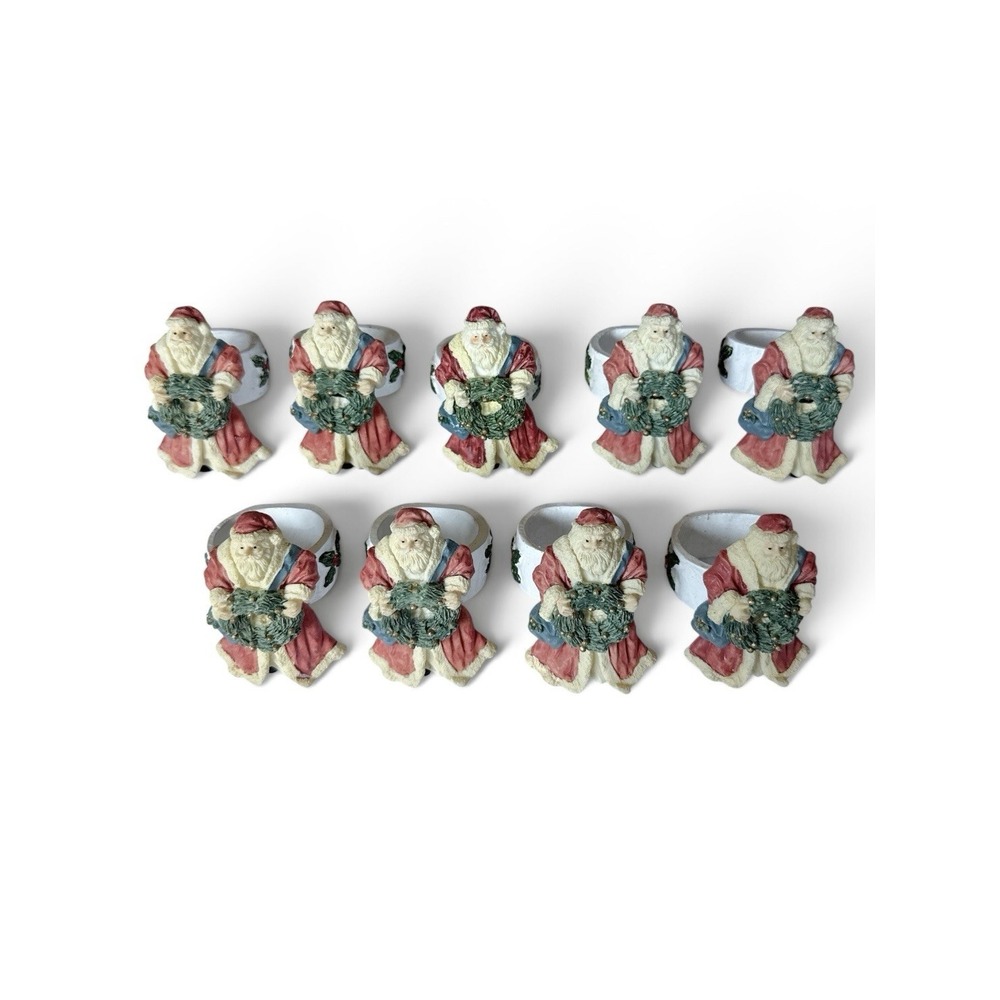 Santa Claus Napkin Ring Holders Set of 9 Vintage Look Wreath Holiday Christmas
